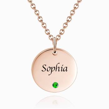 Coin Tag Personalized Birthstone Necklace With Engraving Rose Gold Plated Silver