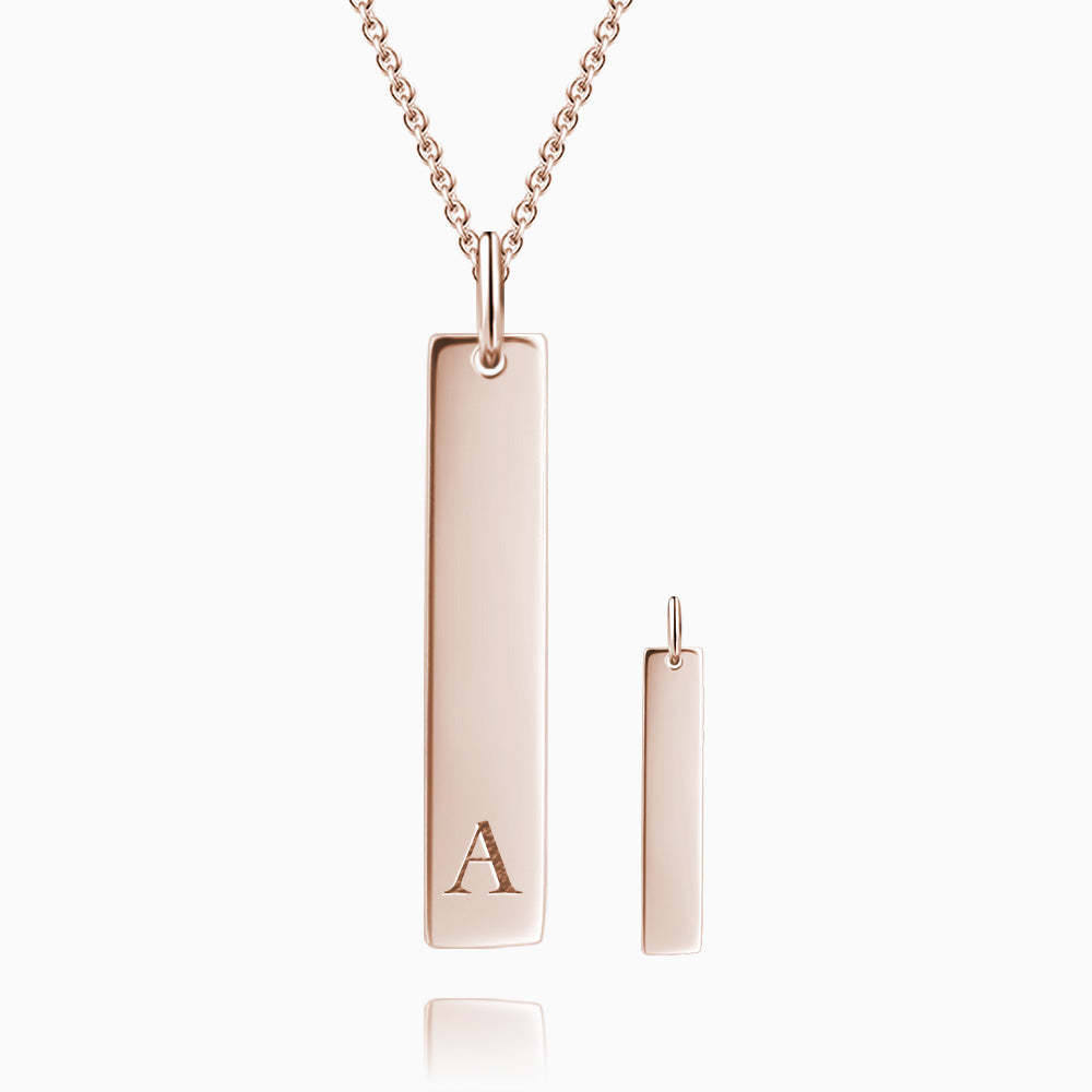 Vertical Initial Bar Necklace With Engraving Rose Gold Plated Silver