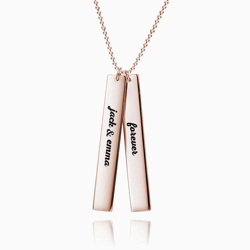 Vertical Two Bar Necklace With Engraving Rose Gold Plated Silver