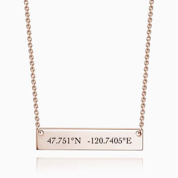 Engraved Coordinate Bar Necklace Rose Gold Plated Silver