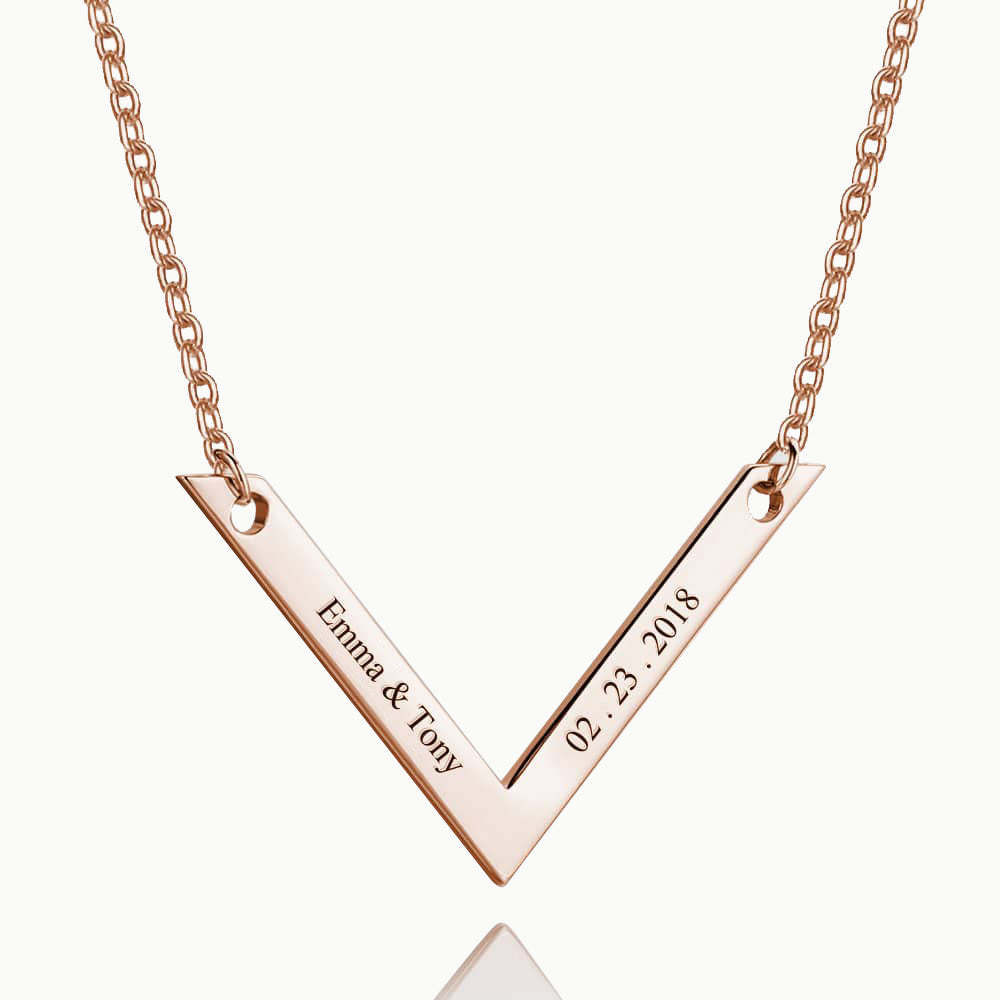 Engraved Bar Necklace Rose Gold Plated Silver