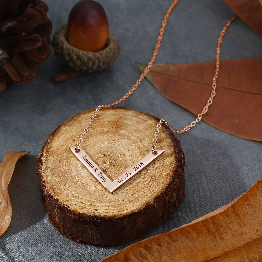 Engraved Bar Necklace Rose Gold Plated Silver