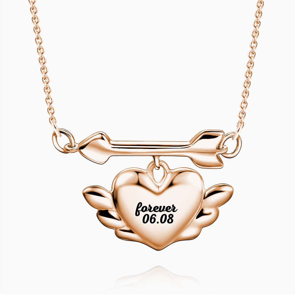 Engraved Cupid's Heart Necklace Rose Gold Plated Silver