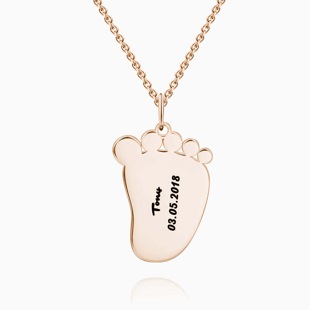 Engraved Baby Feet Necklace Rose Gold Plated Silver