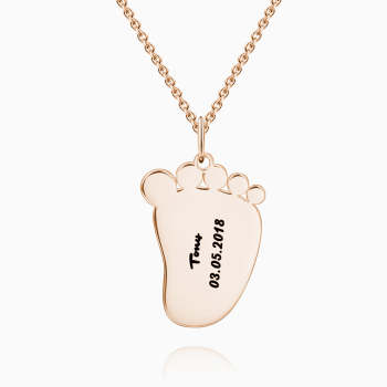 Engraved Baby Feet Necklace Rose Gold Plated Silver
