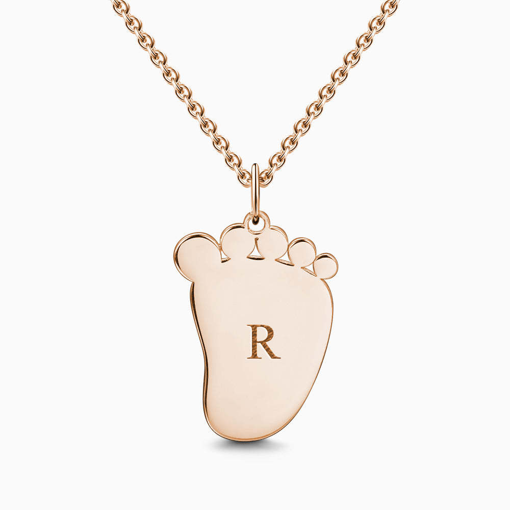 Baby Foot Initial Necklace With Engraving Rose Gold Plated Silver