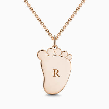 Baby Foot Initial Necklace With Engraving Rose Gold Plated Silver