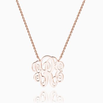 Large Fancy Monogram Necklace Rose Gold Plated Silver