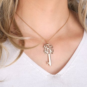 Key Monogram Necklace Rose Gold Plated Silver