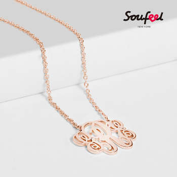 Small Fancy Monogram Necklace Rose Gold Plated Silver