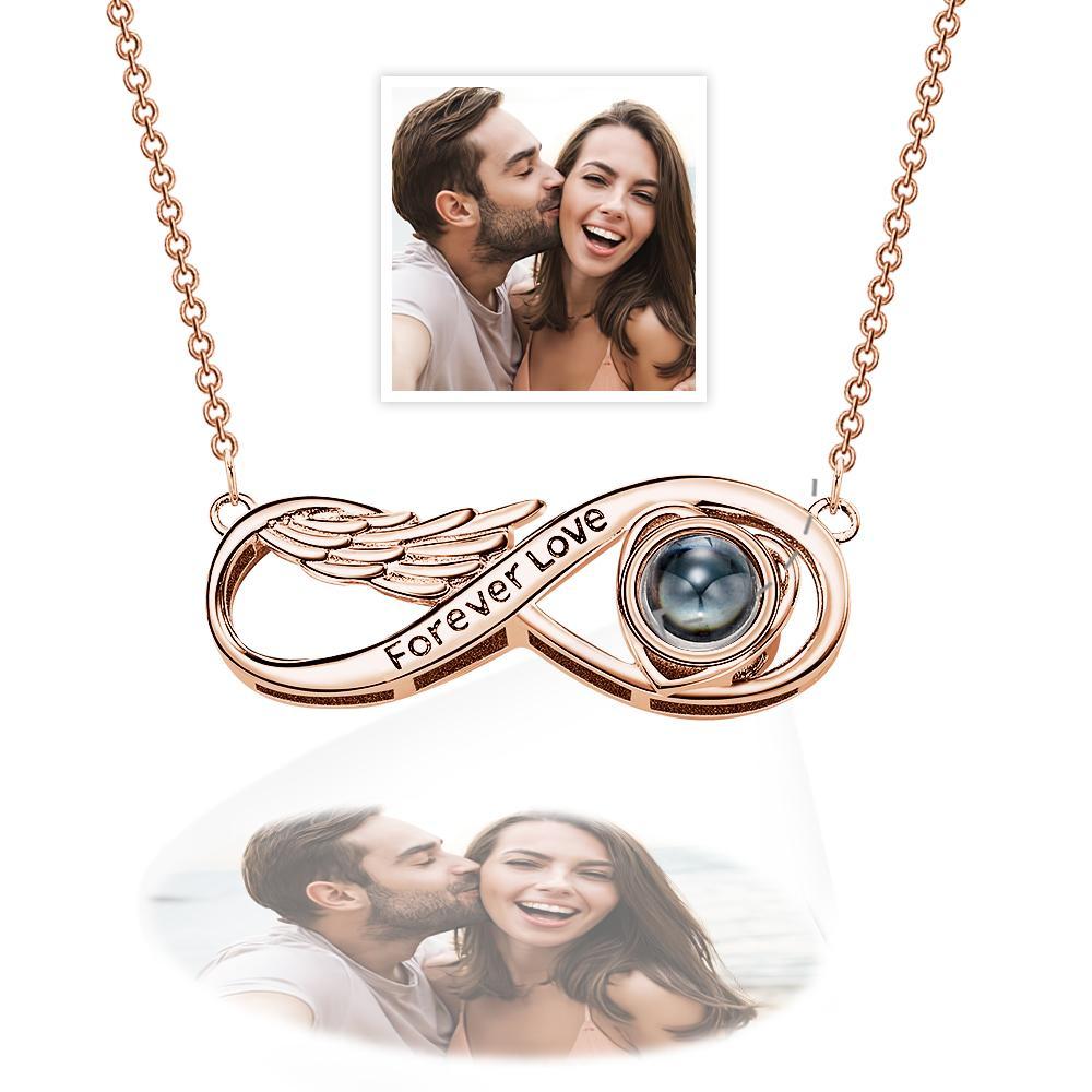 Custom Projection Necklace Infinite Forever Love Angel Wings Gifts - NameNecklace