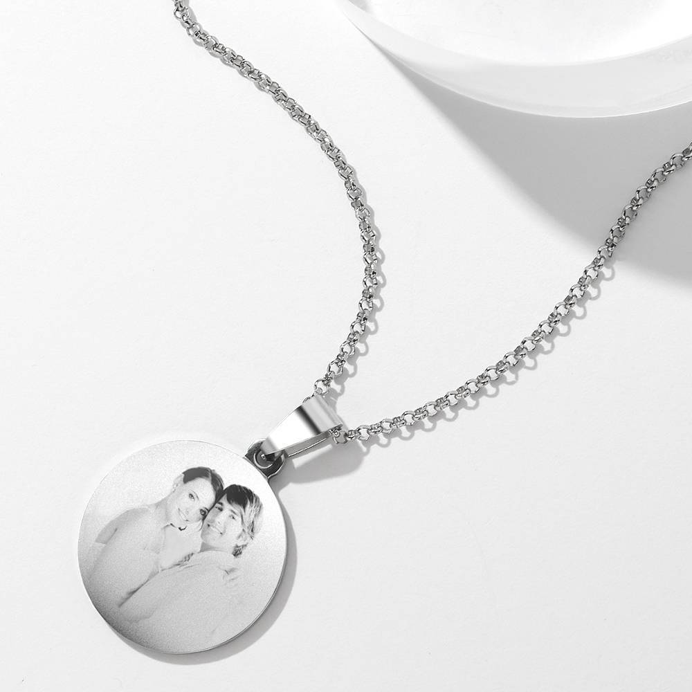 Women's Round Photo Engraved Necklace Stainless Steel