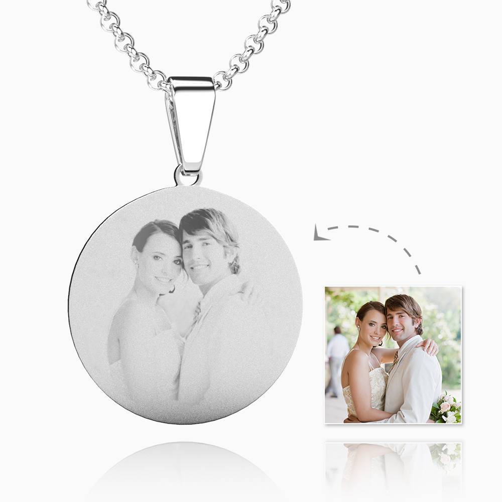Women's Round Photo Engraved Necklace Stainless Steel