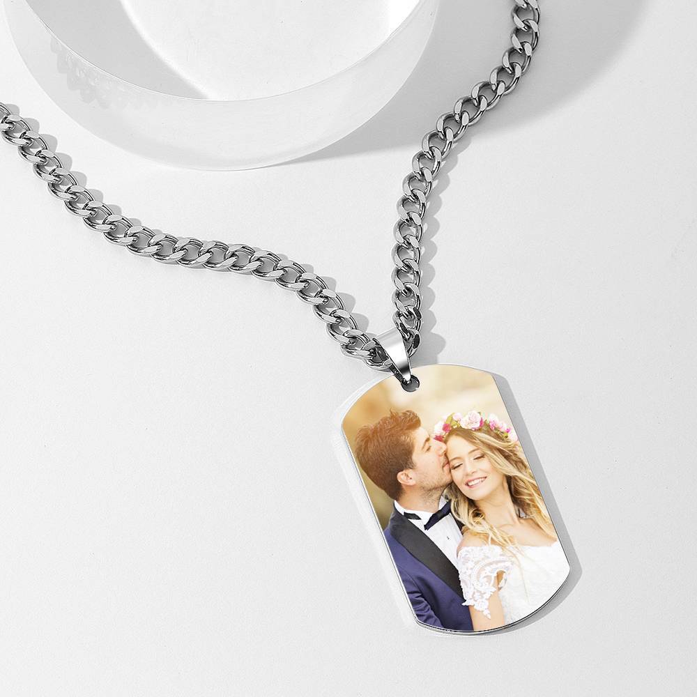 Men's Stainless Steel Dog Tag Photo Pendant
