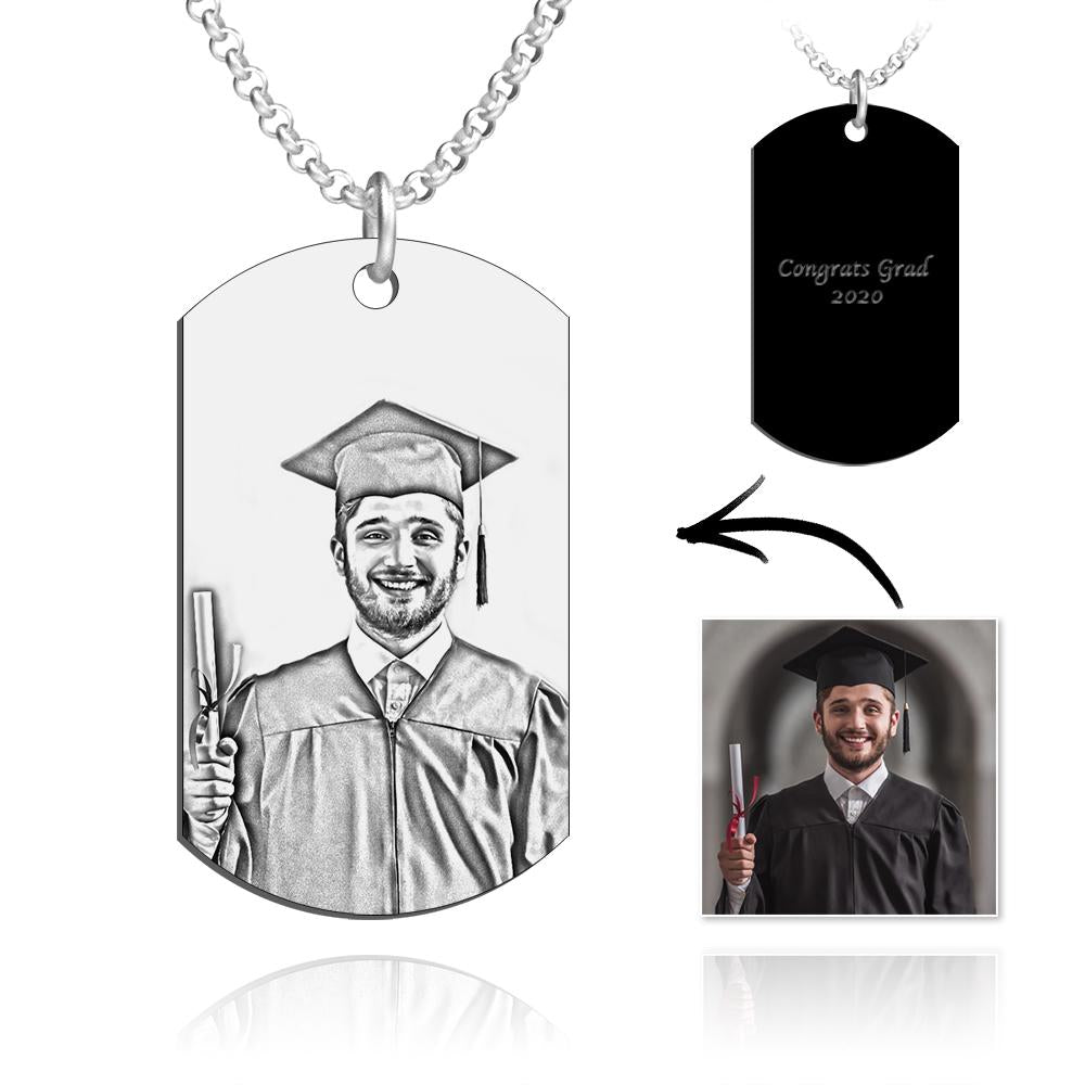 Graduation Gifts 2020 Men's Engraved Stainless Steel Dog Tag Photo Pendant Necklace
