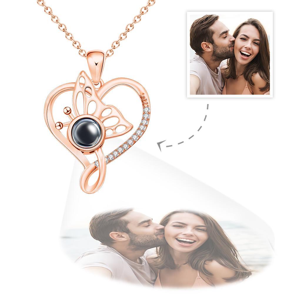 Custom Photo Projection Necklace Butterfly Heart Projection Necklace Creative Gift - NameNecklace