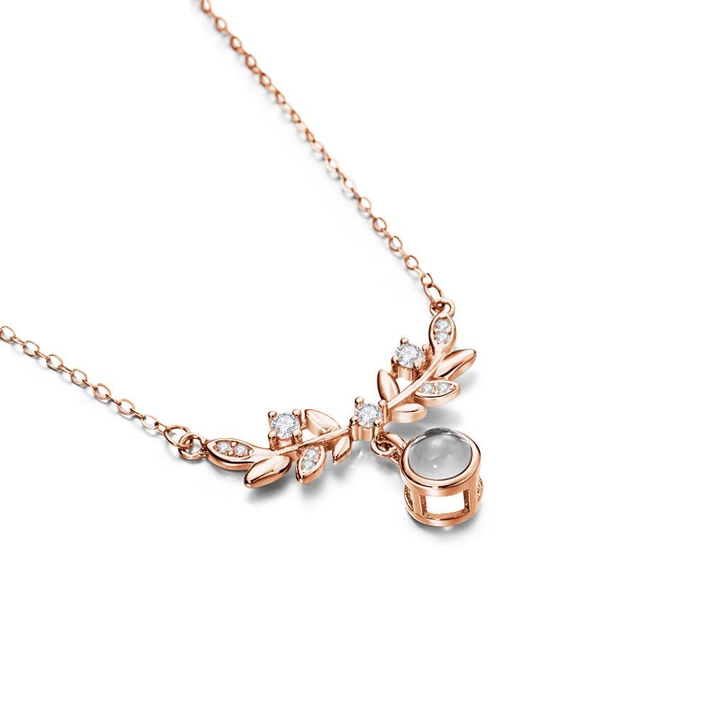 Laurel Leaf Projection Necklace Personalized Picture Inside Pendant Sterling Silver Keepsake Jewelry - NameNecklace