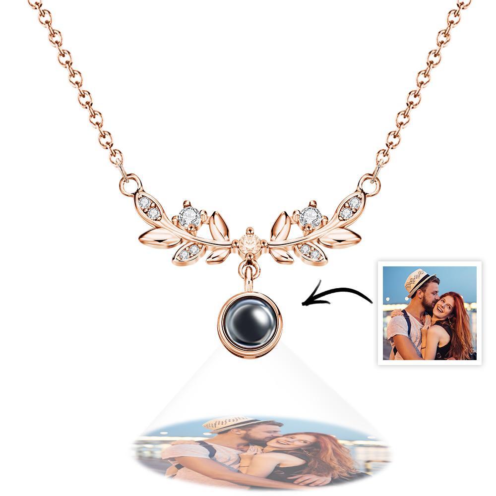 Laurel Leaf Projection Necklace Personalized Picture Inside Pendant Sterling Silver Keepsake Jewelry - NameNecklace