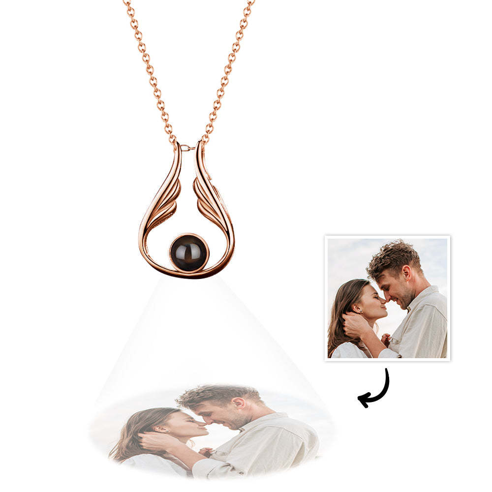 Custom Projection Necklace Water Drop Wings Shaped Pendant Necklace Gift for Her - NameNecklace