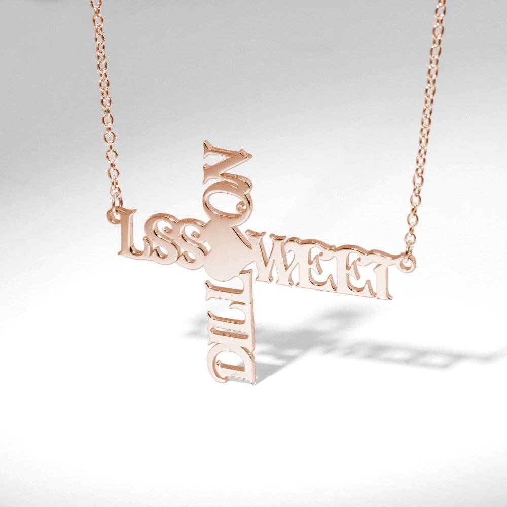 Cross Two Name Necklace Rose Gold Plated Silver