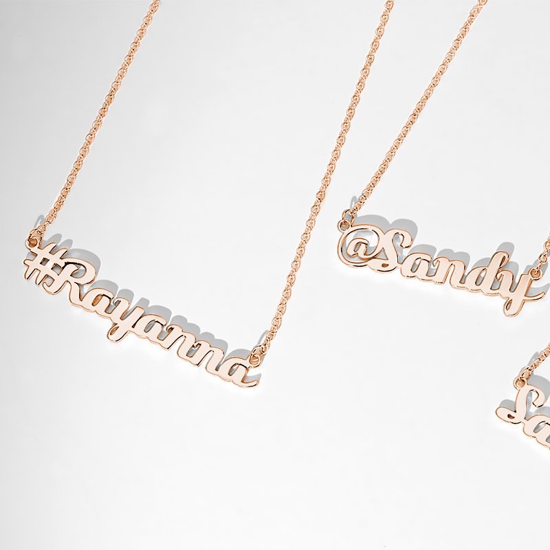 Hashtag Name Necklace Rose Gold Plated Silver