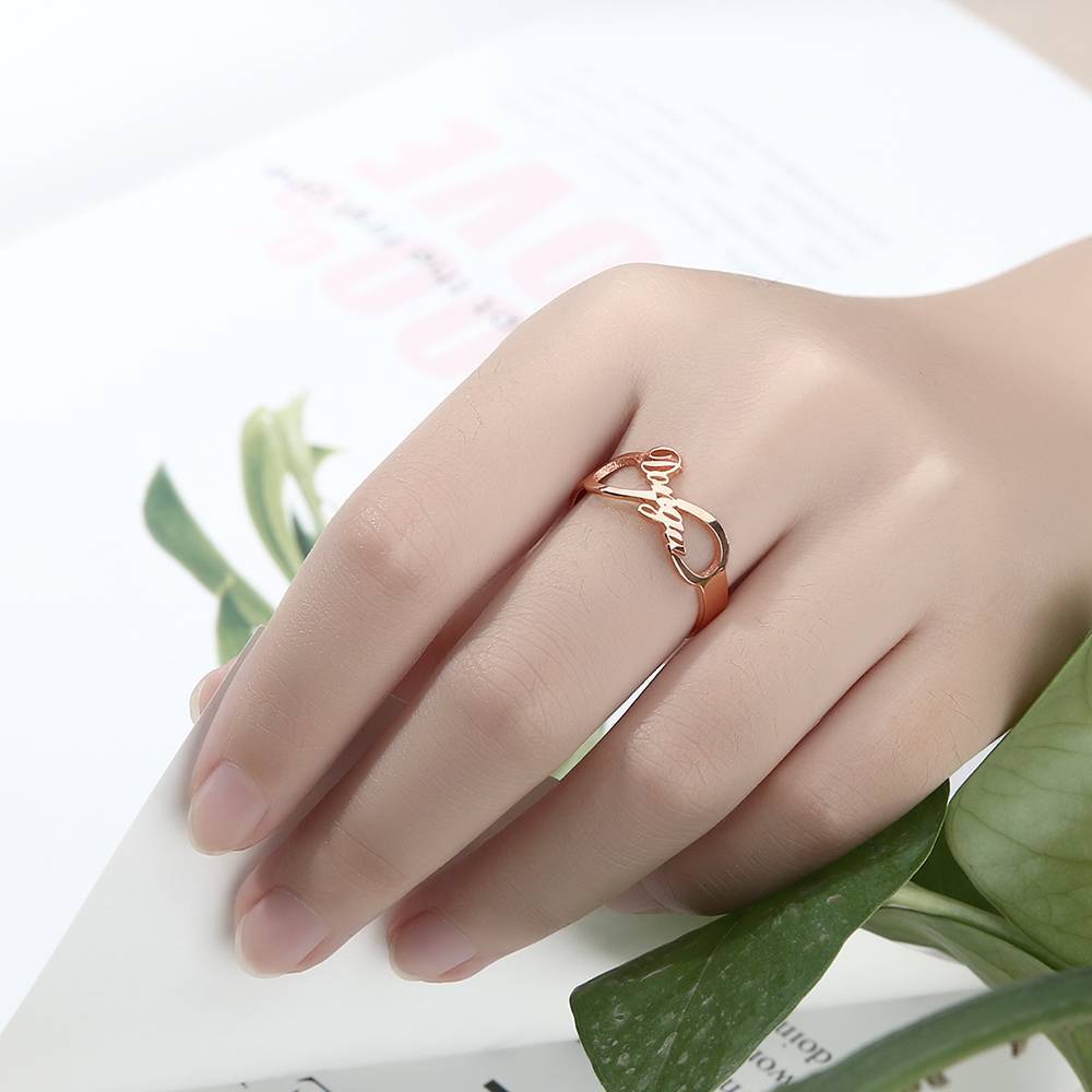 Infinity Name Ring Rose Gold Plated Silver