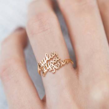 Three Name Ring Rose Gold Plated Silver For Her