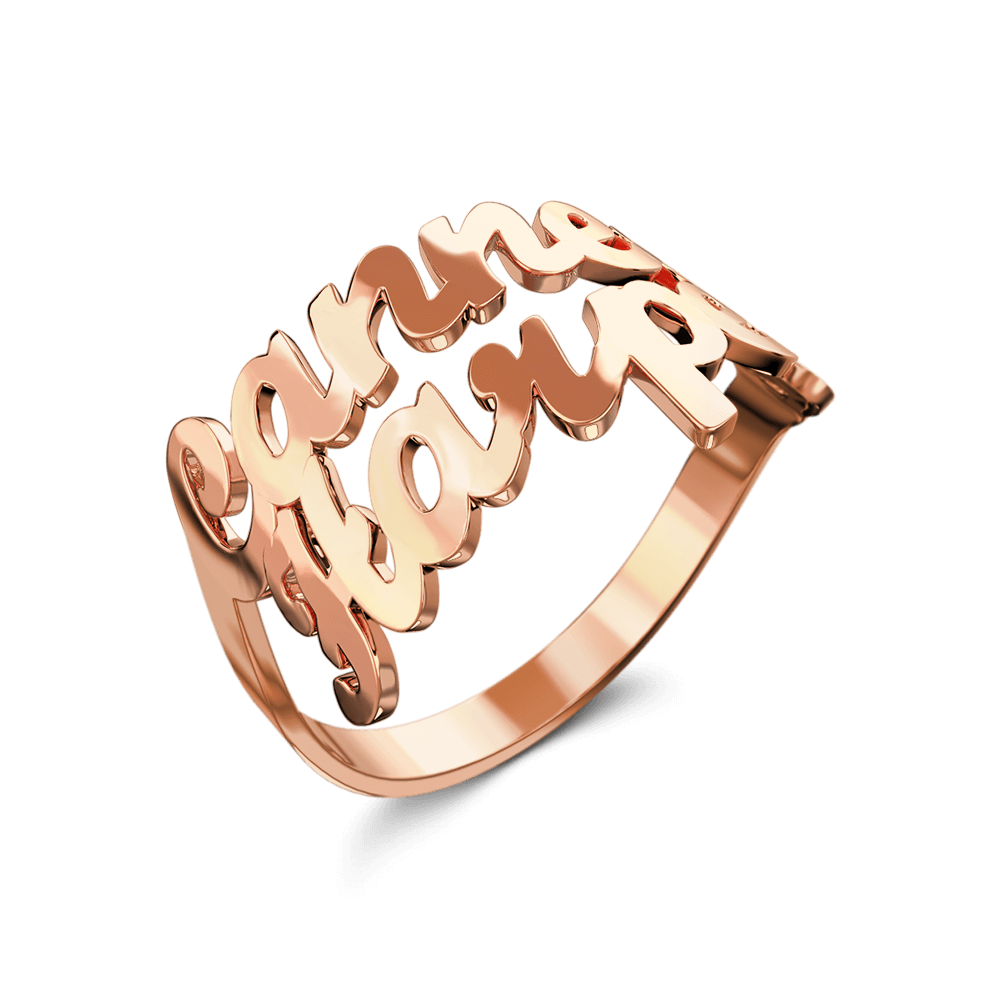 Two Name Ring Rose Gold Plated Silver For Her