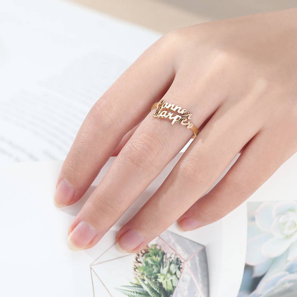 Two Name Ring Rose Gold Plated Silver For Her