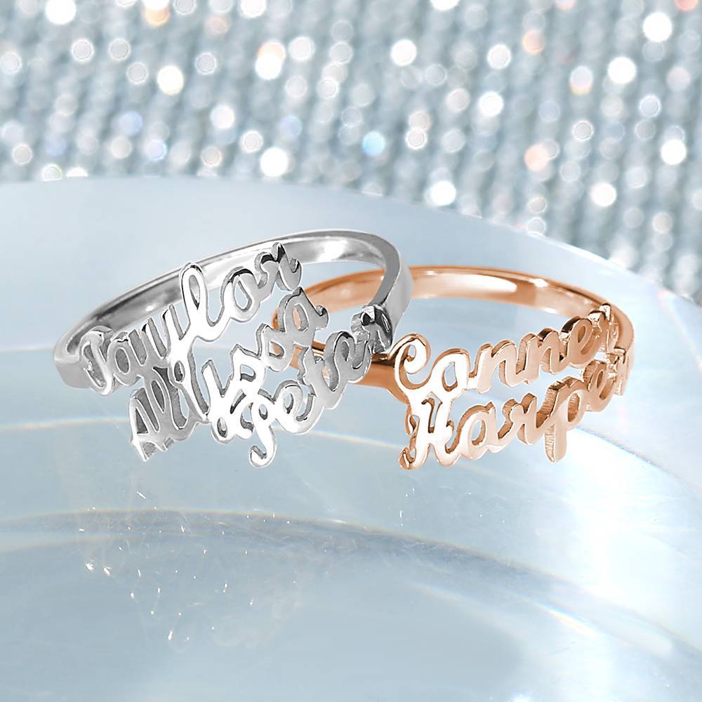 Two Name Ring Rose Gold Plated Silver For Her