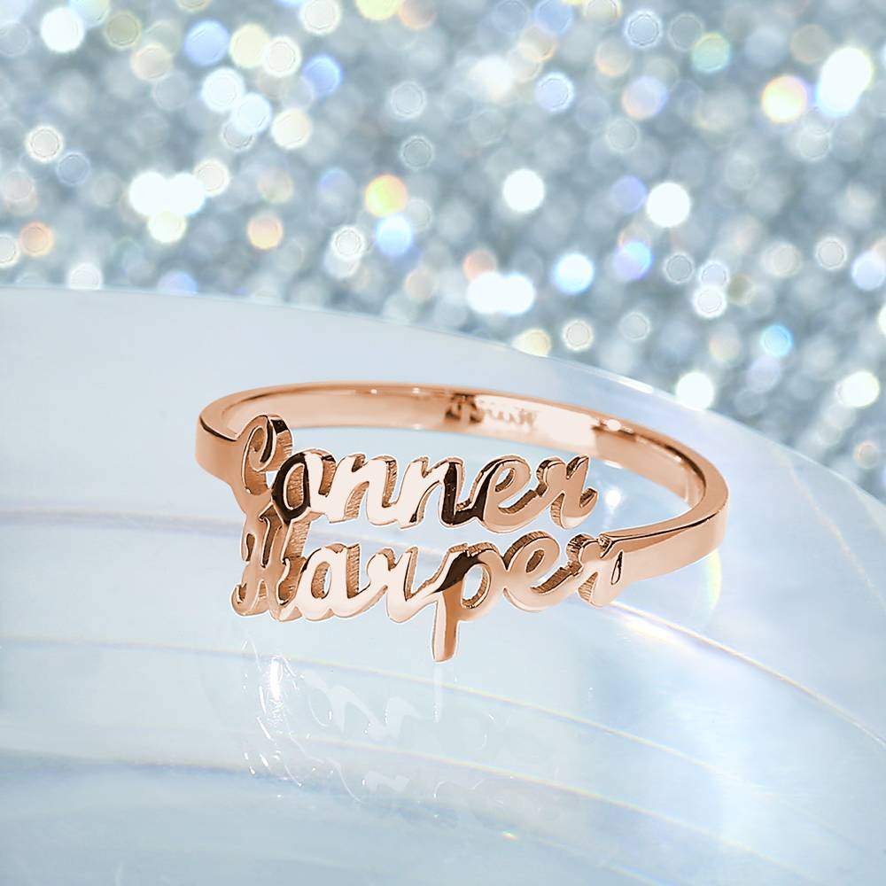 Two Name Ring Rose Gold Plated Silver For Her