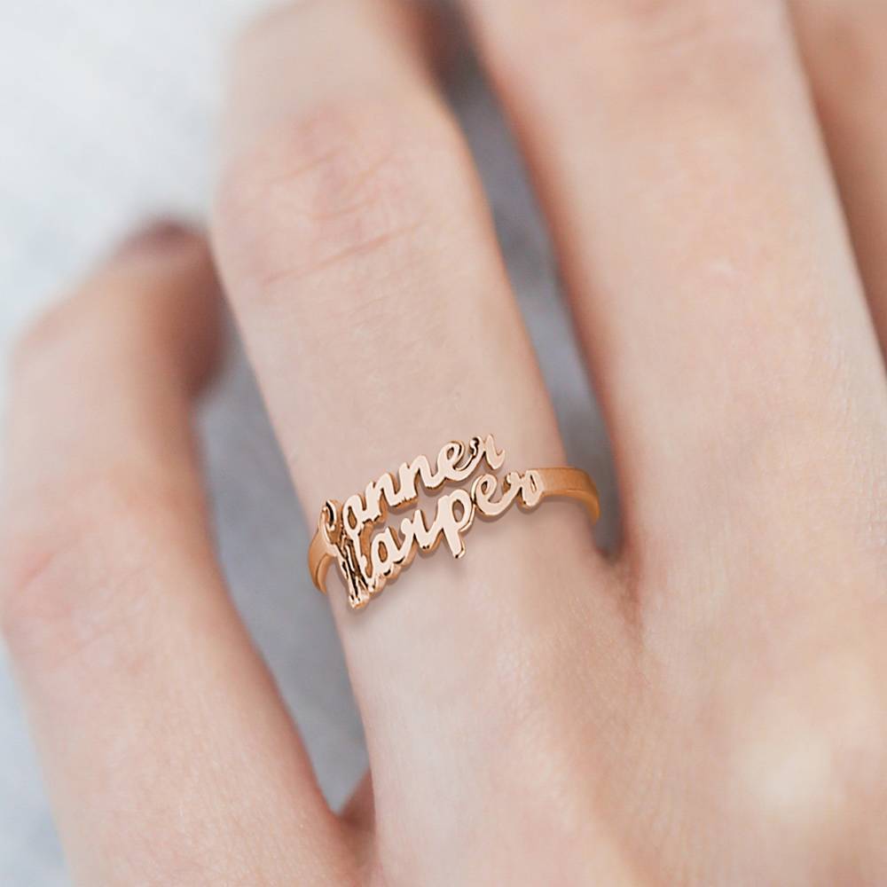 Two Name Ring Rose Gold Plated Silver For Her