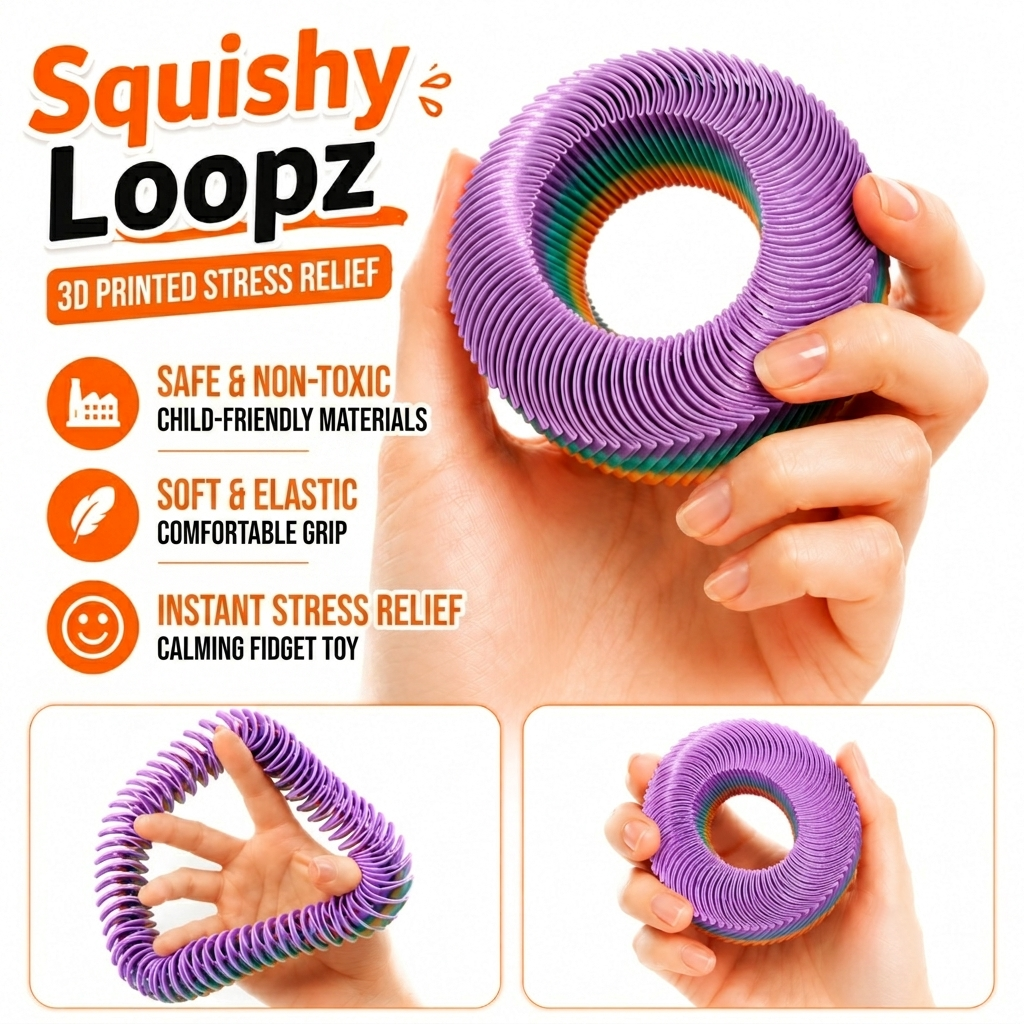 Squishy Loopz 3D Printed Stress Relief Calming Fidget Toy Sensory Ring for Anxiety