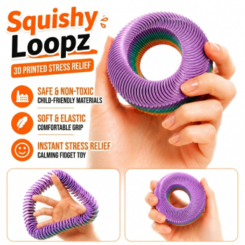 Squishy Loopz 3D Printed Stress Relief Calming Fidget Toy Sensory Ring for Anxiety
