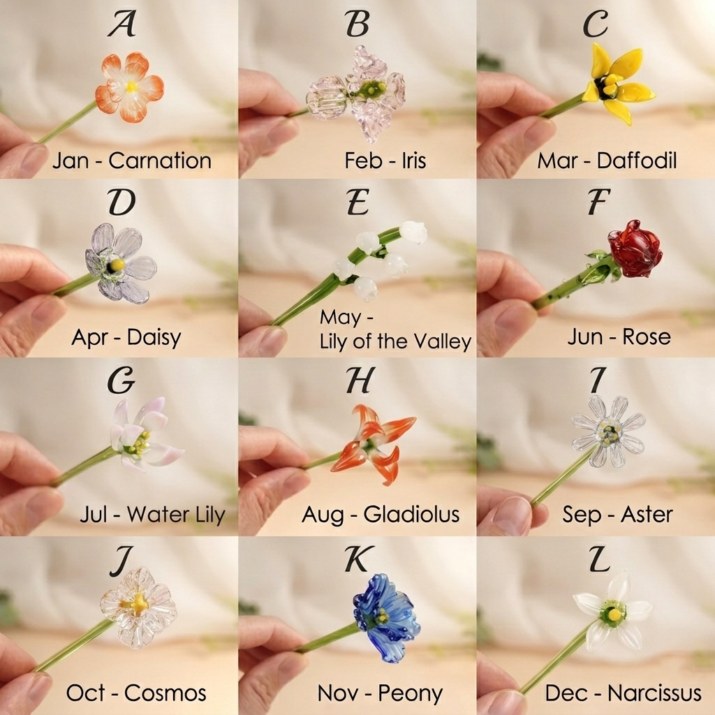 Personalized Glass Birth Flower Bouquet, Mini Floral Gift for Mom, Grandma, Mother’s Day gift - namenecklace