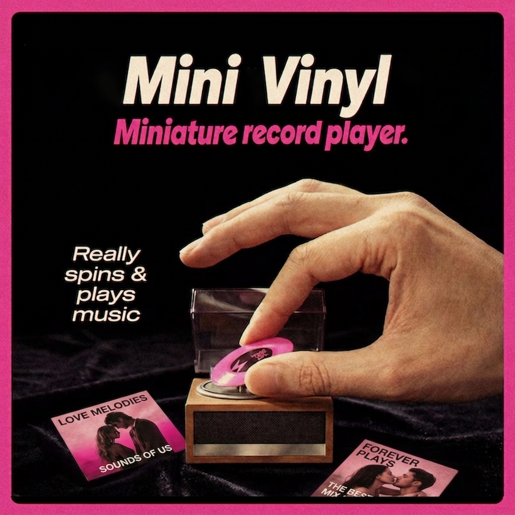 Personalized Mini Vinyl Music Player That Really Spins & Plays Music | Each Vinyl Can Play a Different Song, Custom Photo Album Cover, DIY Vinyl Color, Anniversary Gift for Couples
