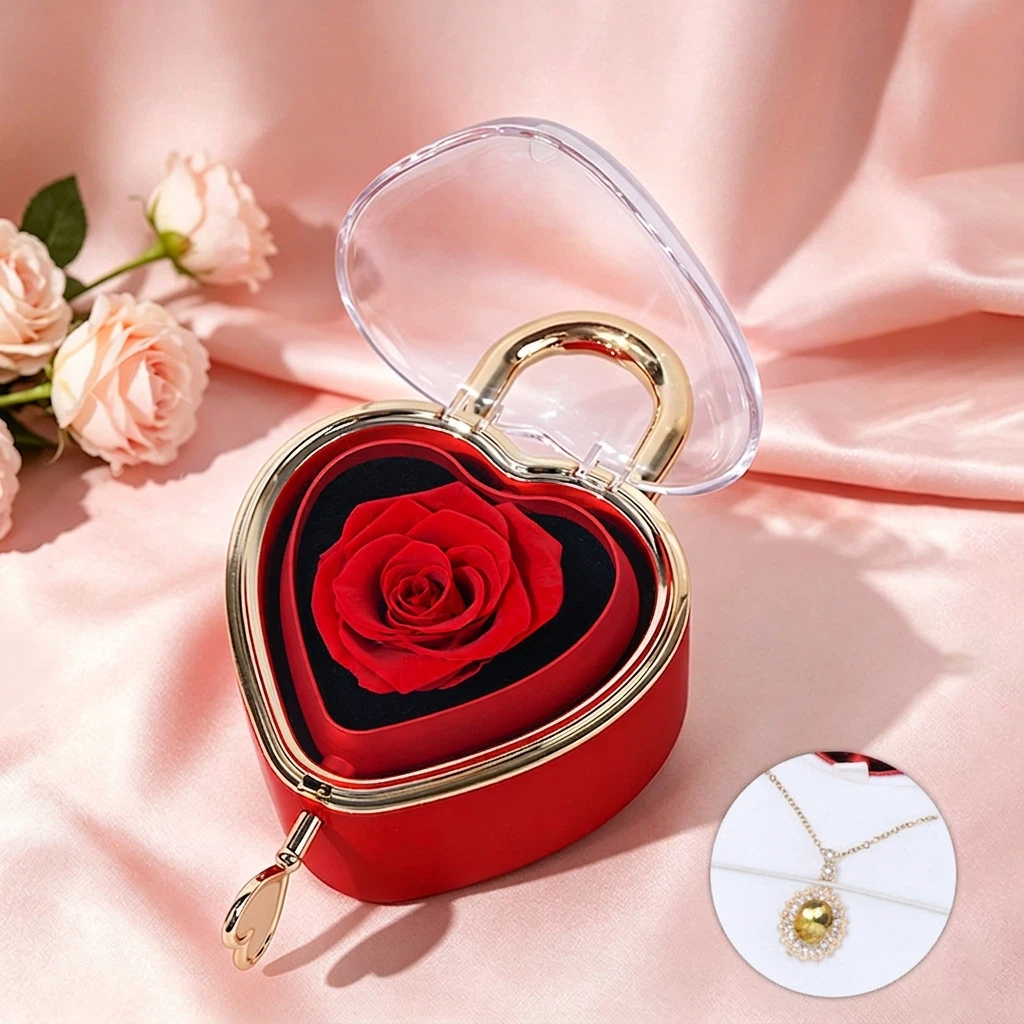 Preserved Rose in Heart-Shaped Gift Box Eternal Flower Gift Box for Mother's Day Gift (Box Only)
