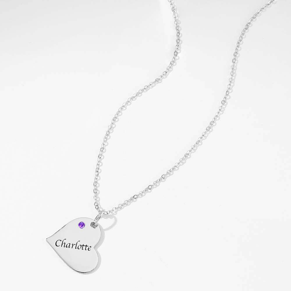 Heart Tag Personalized Birthstone Necklace With Engraving Silver