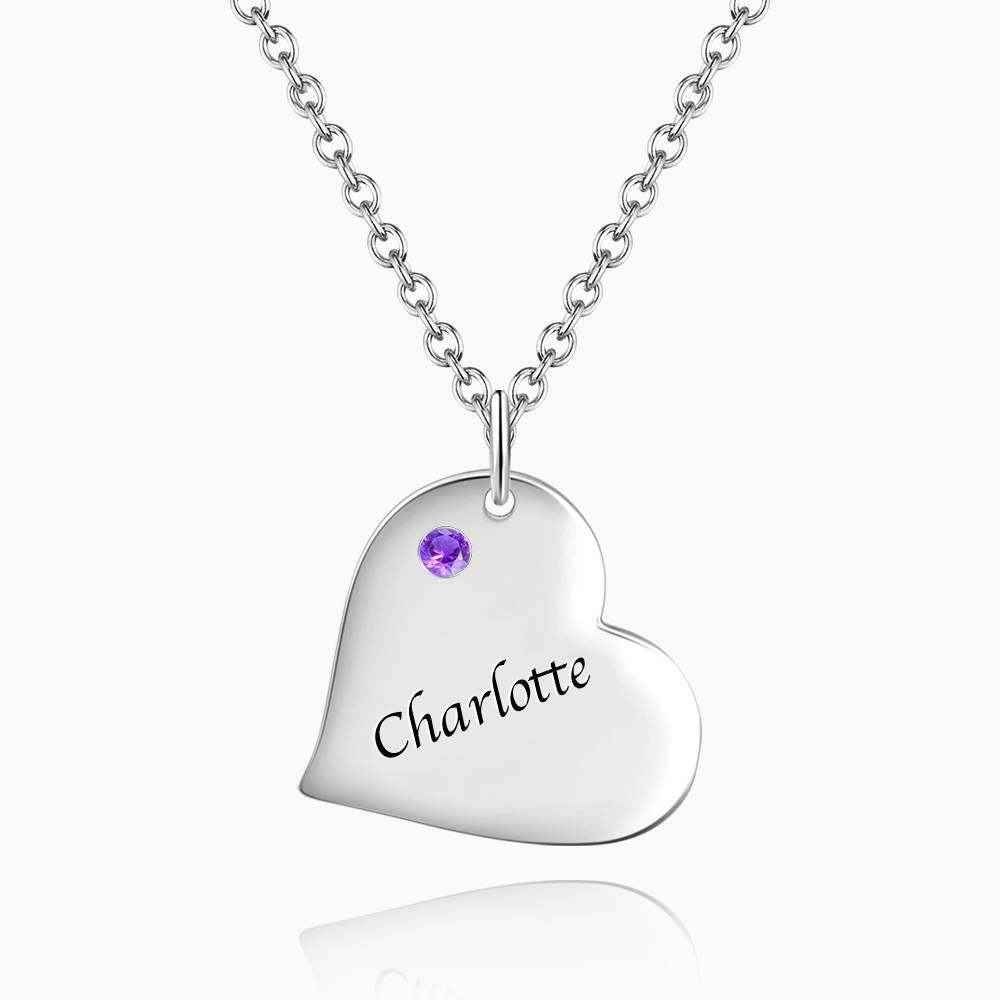Heart Tag Personalized Birthstone Necklace With Engraving Silver