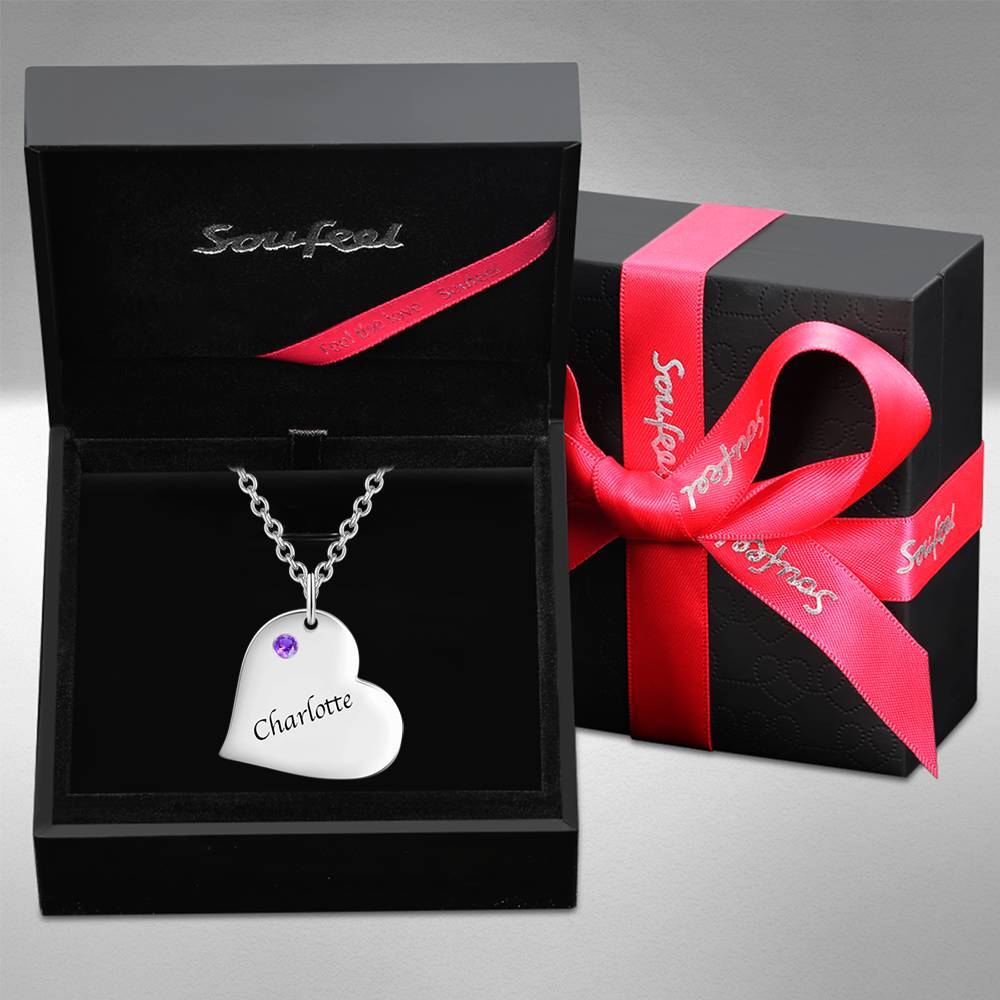 Heart Tag Personalized Birthstone Necklace With Engraving Silver