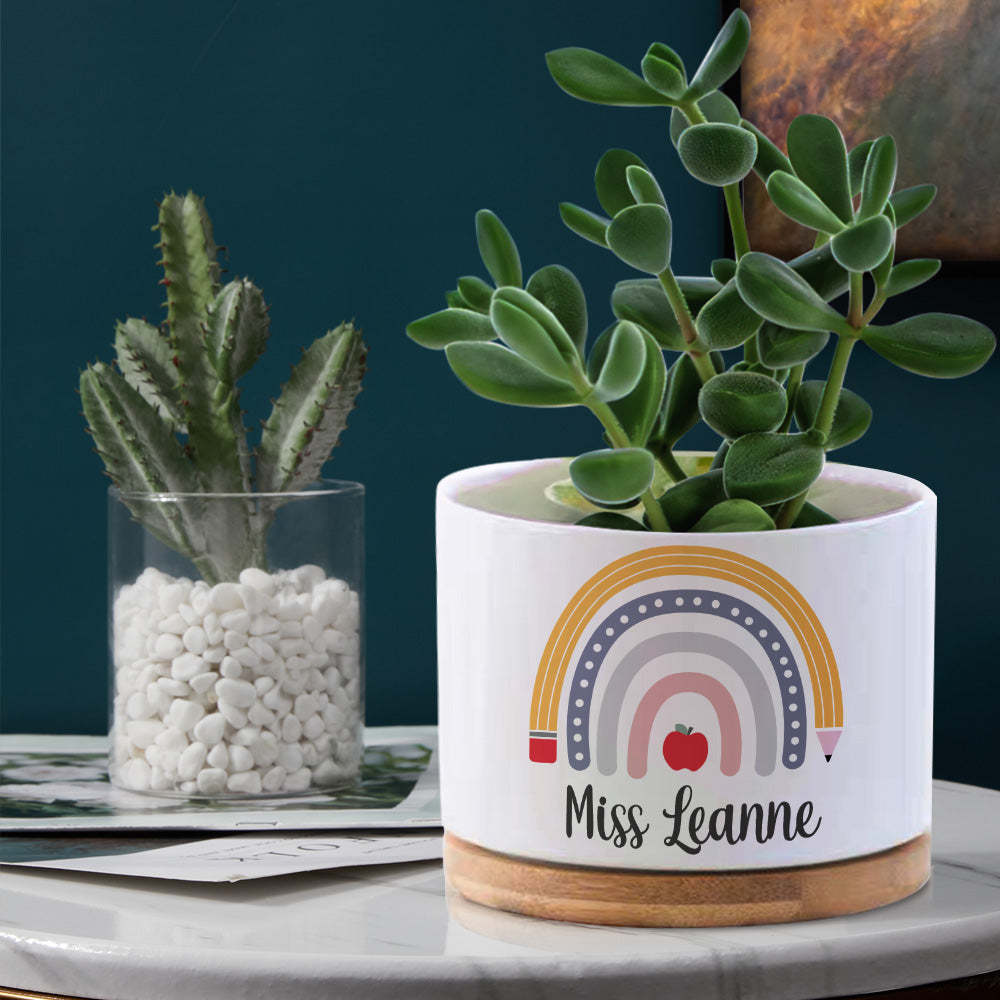 Personalized Teacher Flower Pot Rainbow Planter Back to School Gift for Teacher - NameNecklace