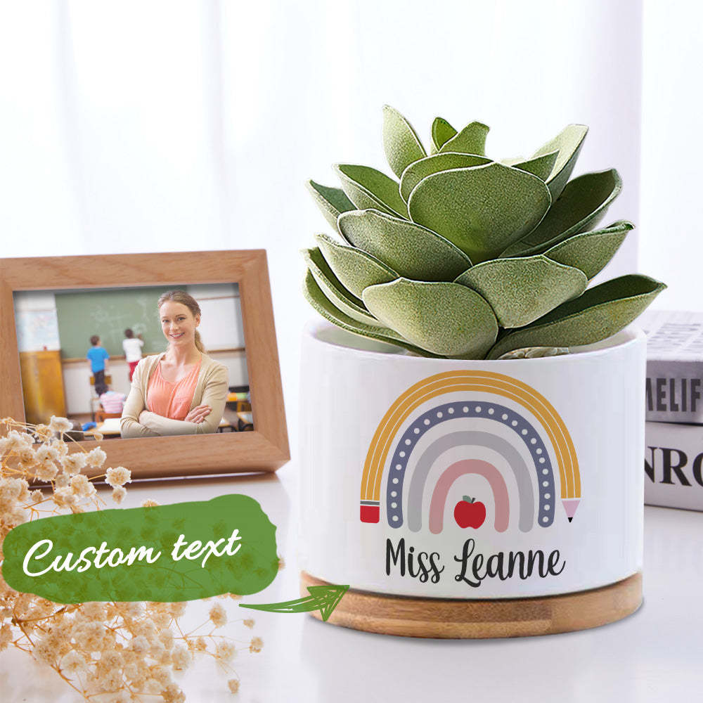 Personalized Teacher Flower Pot Rainbow Planter Back to School Gift for Teacher - NameNecklace
