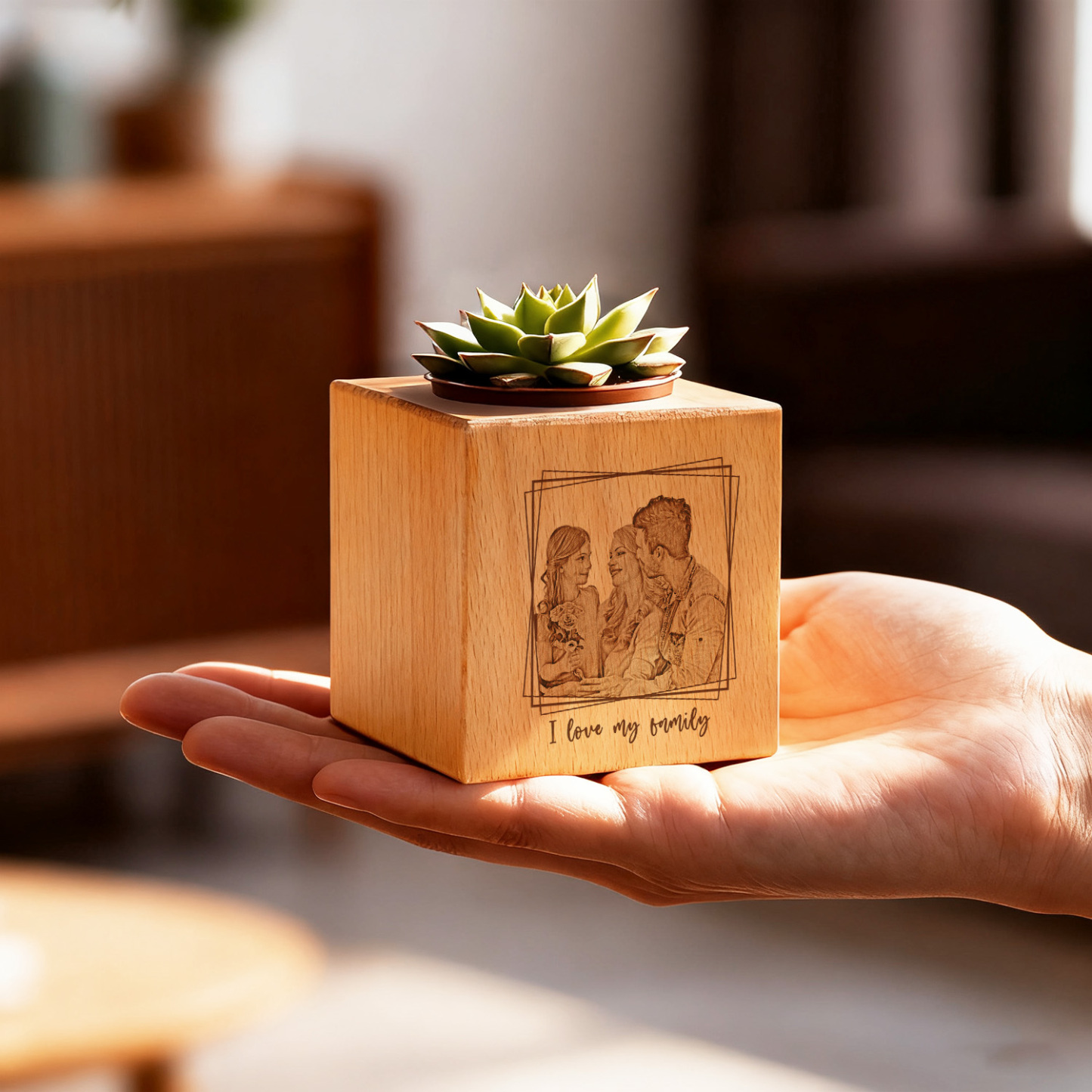 Custom Pet Portrait Planter (No Plant Included), Dog Cat Mom Portrait, Wood +Pot, Pet Loss Gift, Pet Memorial Gift, Engraved Photo as Office Desk Decor.