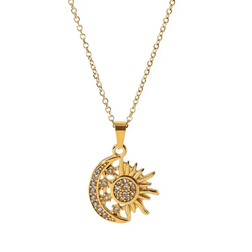 Radiant Sun & Moon Necklace – Sparkling Celestial Pendant with Shimmering Stars, Symbol of Eternal Balance and Cosmic Beauty