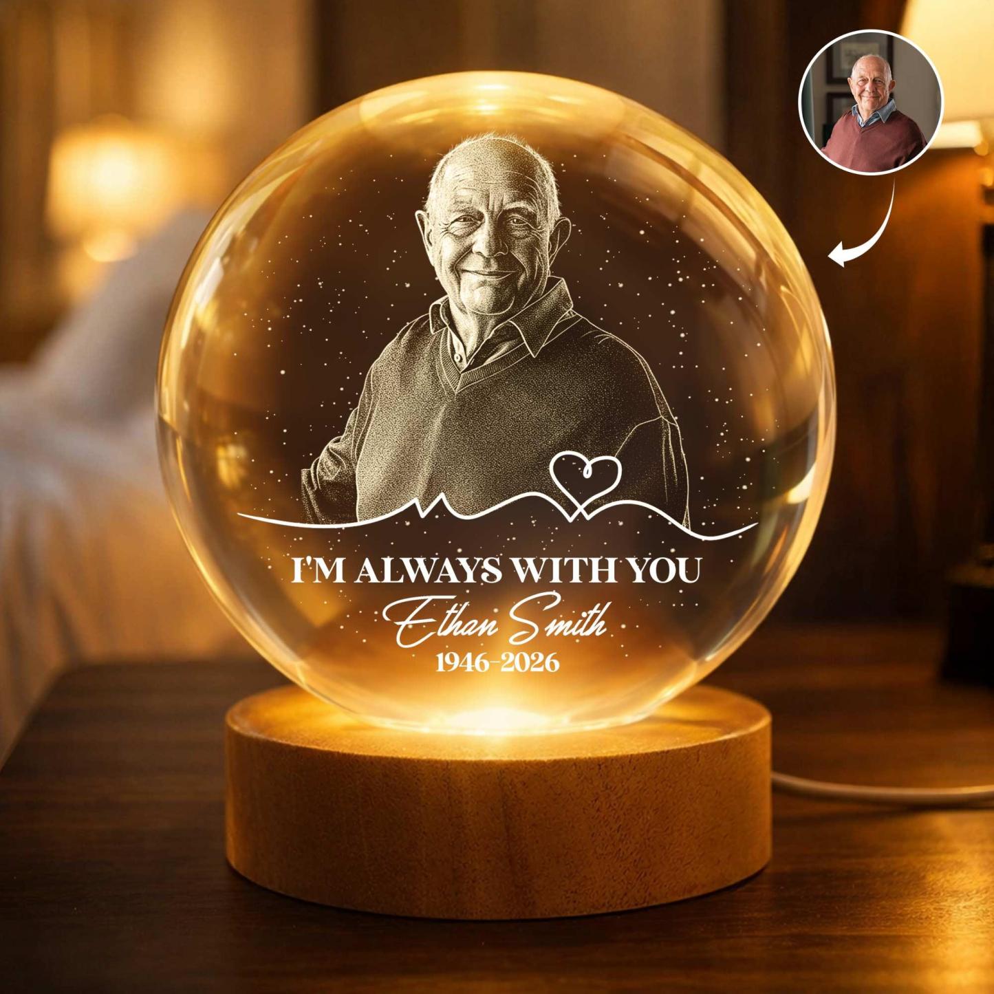 Personalized Memorial Crystal Night Light - Always With You Keepsake Gift