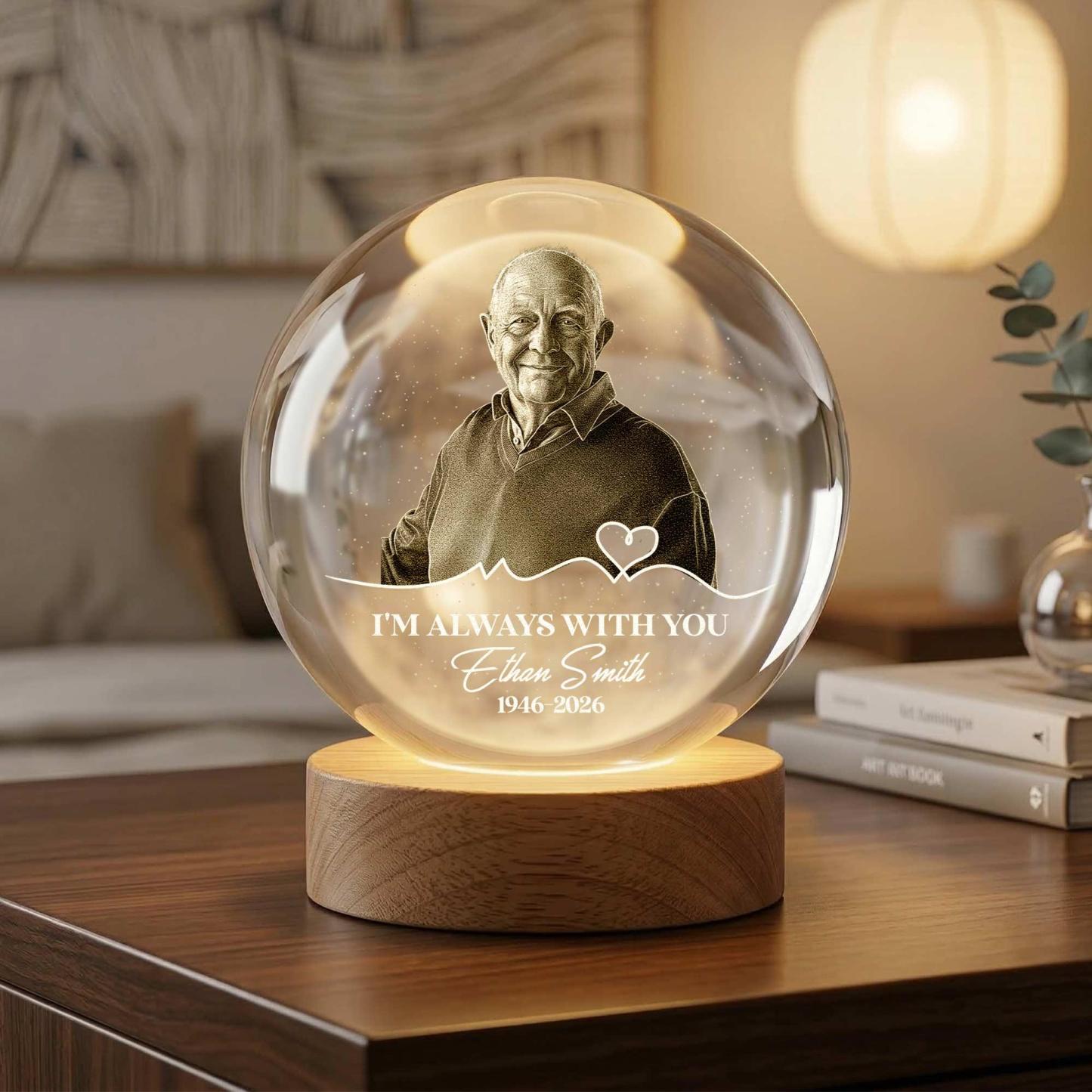 Personalized Photo Memorial Night Light Custom Name Bereavement Crystal Ball Remembrance Gift for Loss of Father