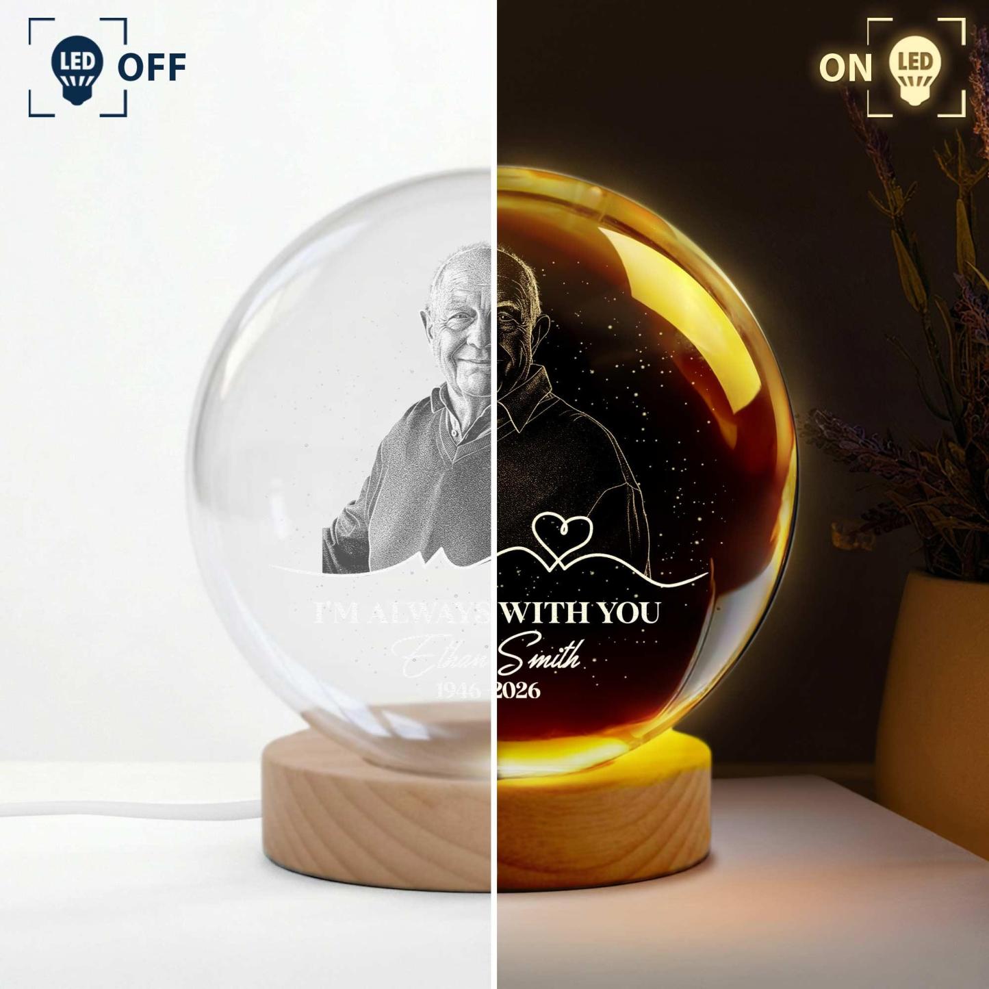 Personalized Photo Memorial Night Light Custom Name Bereavement Crystal Ball Remembrance Gift for Loss of Father