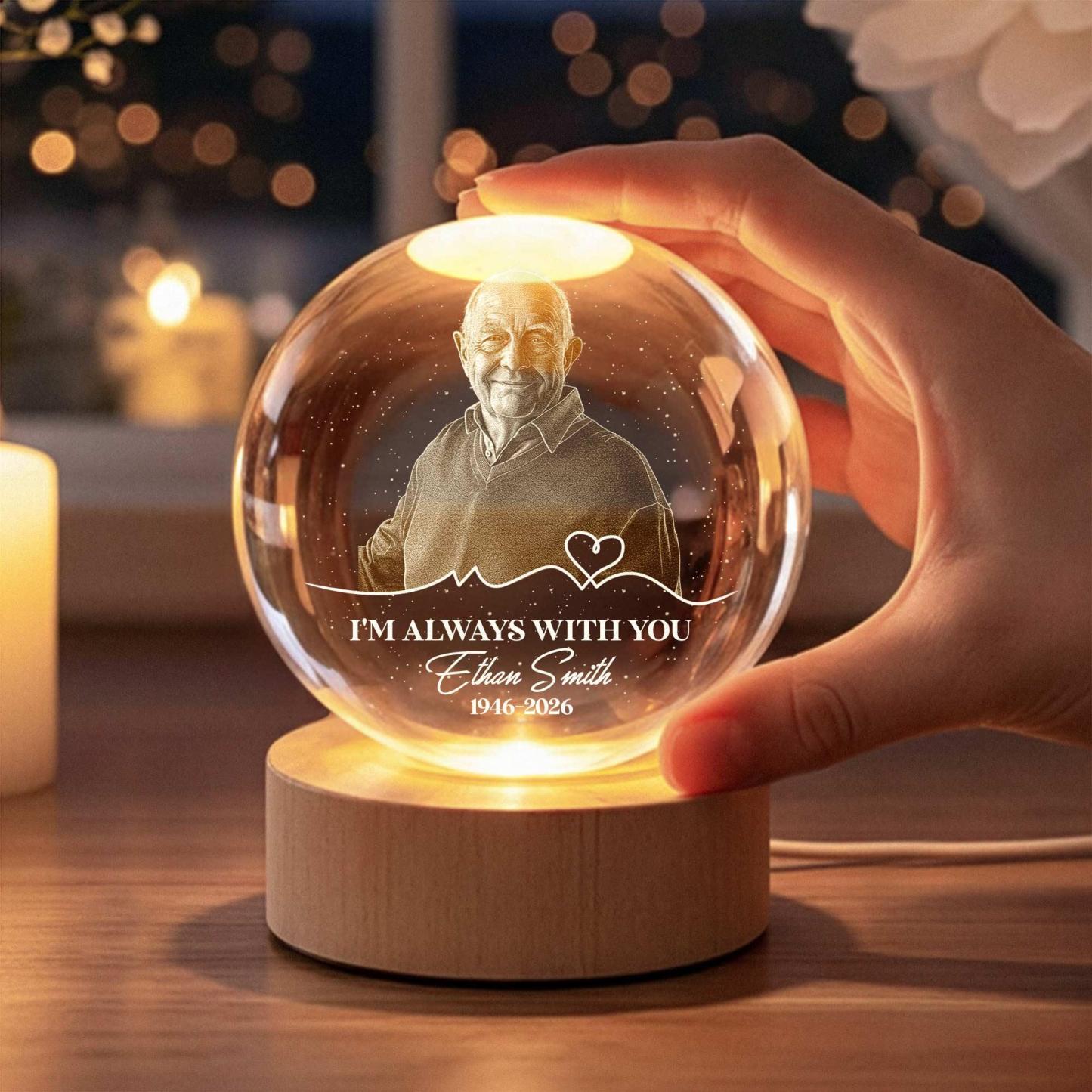 Personalized Photo Memorial Night Light Custom Name Bereavement Crystal Ball Remembrance Gift for Loss of Father