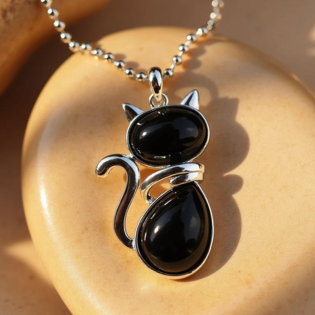 Crystal Cat Necklace Natural Stone Cat Pendant Necklace Healing Gemstone Cat Necklace for Cat Lovers