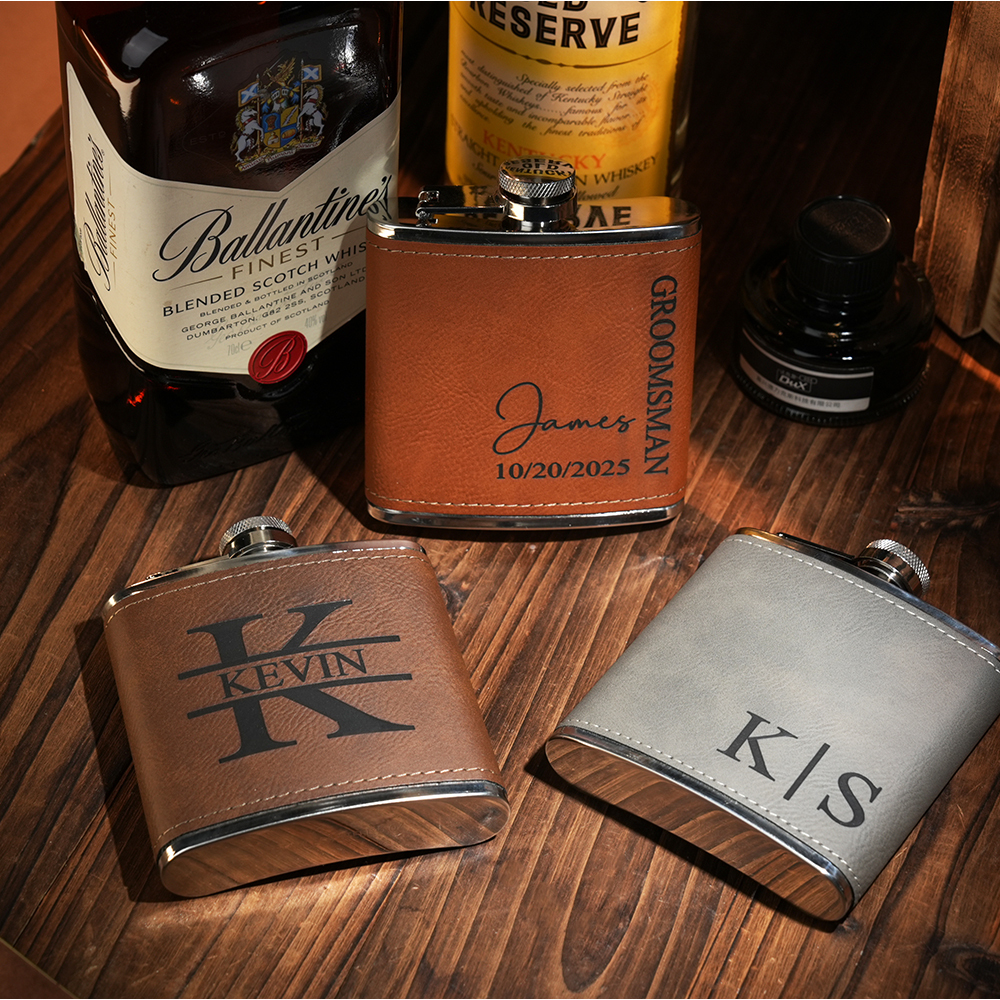 Personalized Leather Flask for Men, Groomsmen Gifts, Best Man Gifts, Leather Hip Flask, Custom Engraved Flask for Groomsmen, Wedding Flask